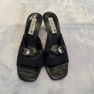Brighton Black Croc Leather Mule Slip On Slide Sandal Mid Heel SquareToe 8 1/2